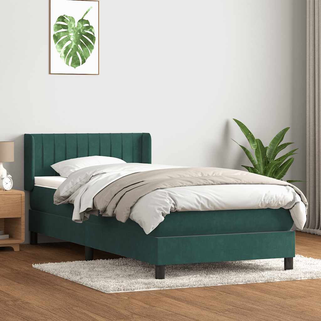 Box Spring κρεβάτι με στρώμα σκούρο πράσινο 80x220εκ. Βελούδινο - Pakobazaar