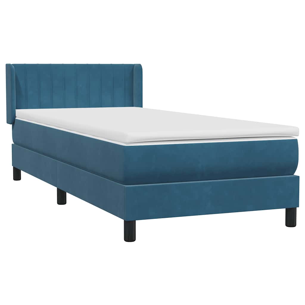 Κρεβάτι Boxspring με Στρώμα Σκούρο Μπλε 80x220 εκ. Βελούδινο