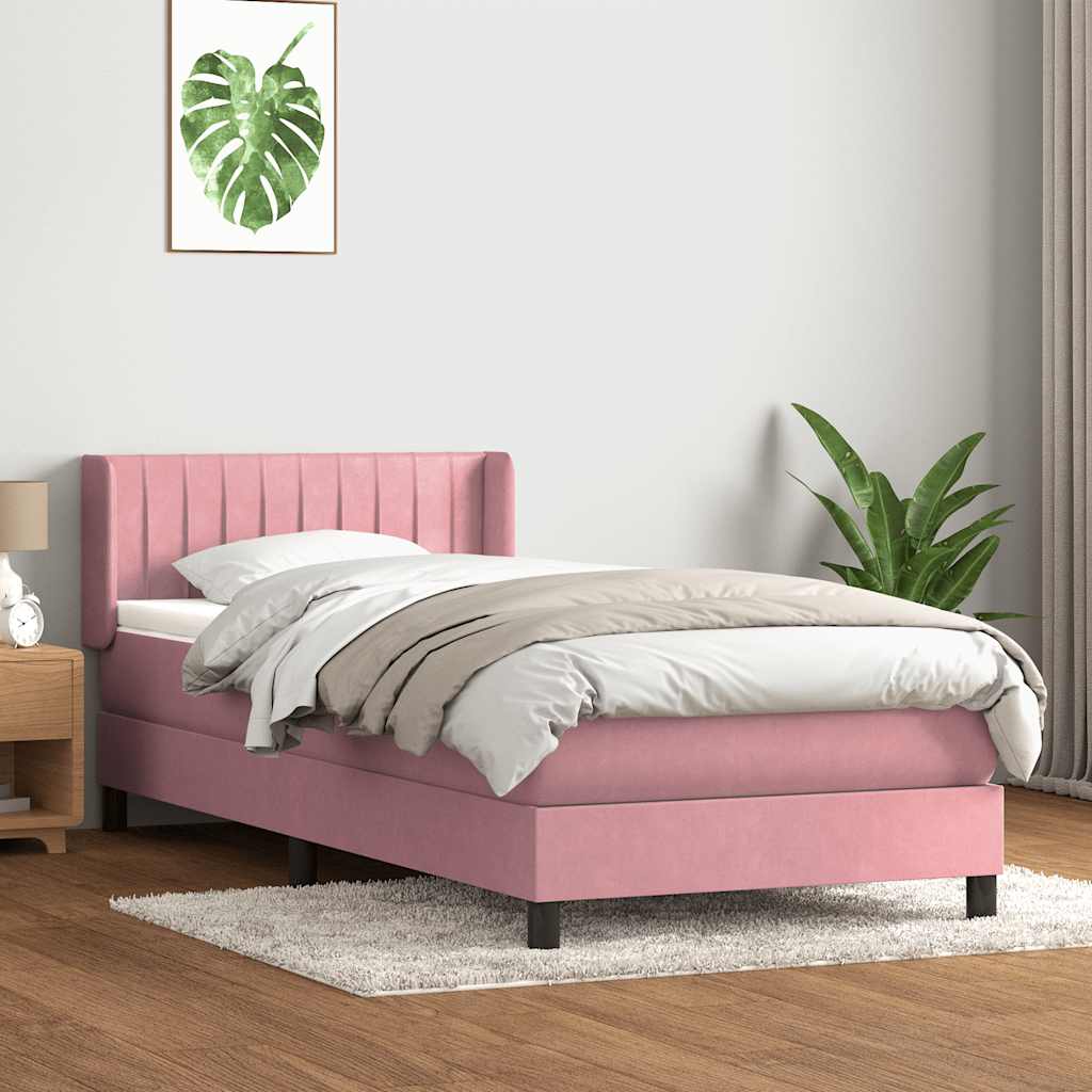 Κρεβάτι Boxspring με Στρώμα Ροζ 80x220 εκ. Βελούδινο