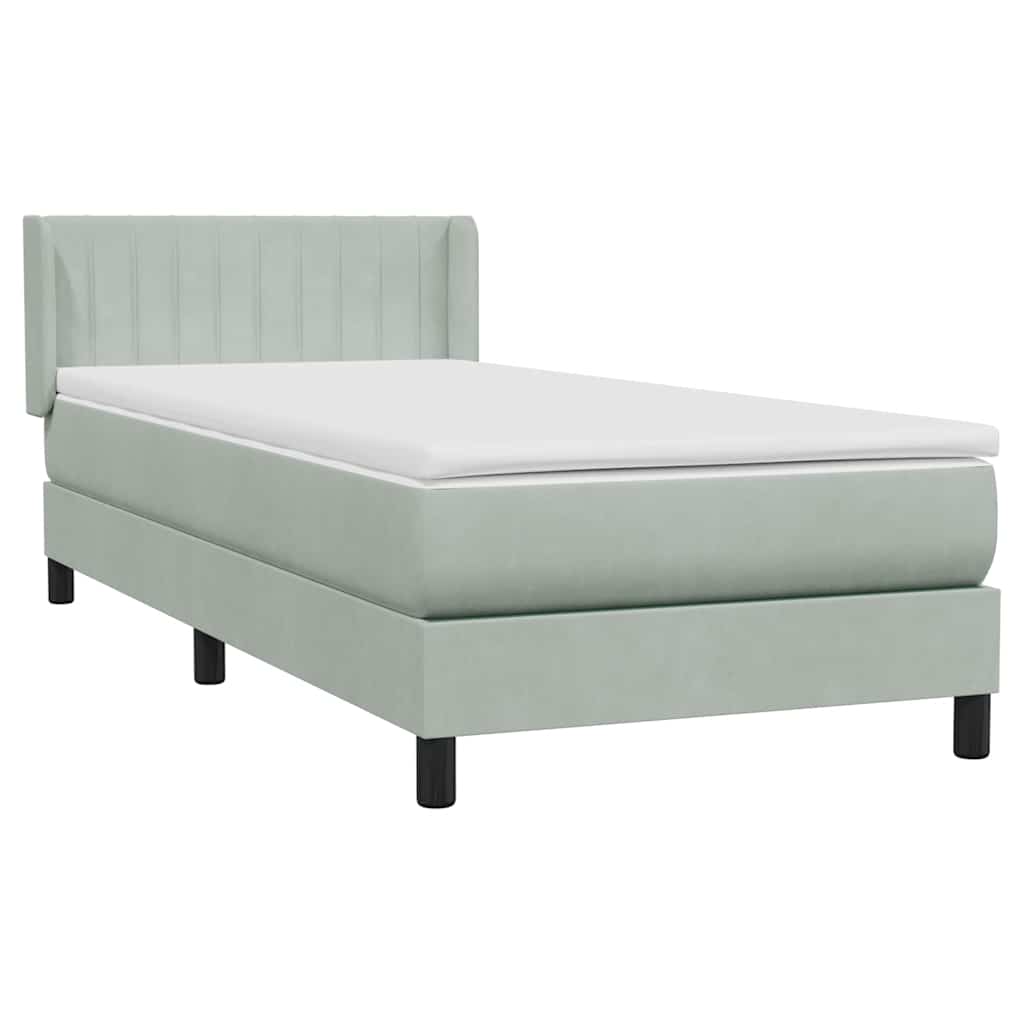 Box Spring κρεβάτι με στρώμα ανοιχτό γκρι 90x220 εκ. Βελούδινο
