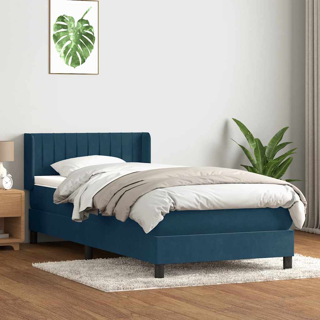 Κρεβάτι Boxspring με Στρώμα Σκούρο Μπλε 90x220 εκ. Βελούδινο - Pakobazaar
