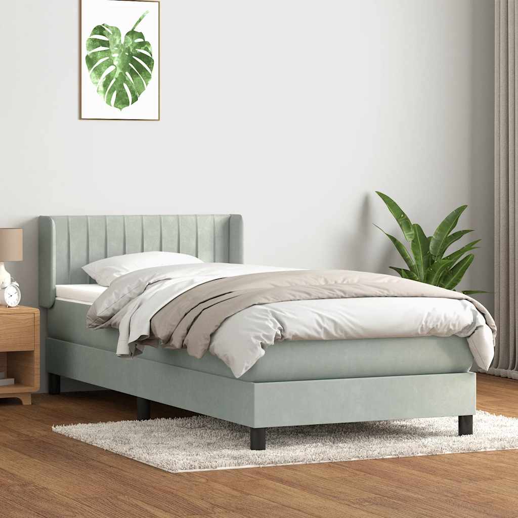 Box Spring κρεβάτι με στρώμα ανοιχτό γκρι 100x220 εκ. Βελούδινο - Pakobazaar