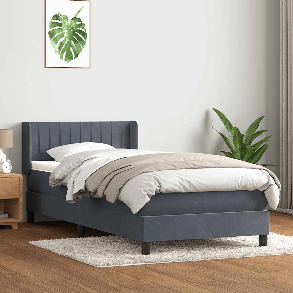 Box Spring Κρεβάτι με στρώμα Σκούρο γκρι 100x220 εκ. Βελούδινο - Pakobazaar