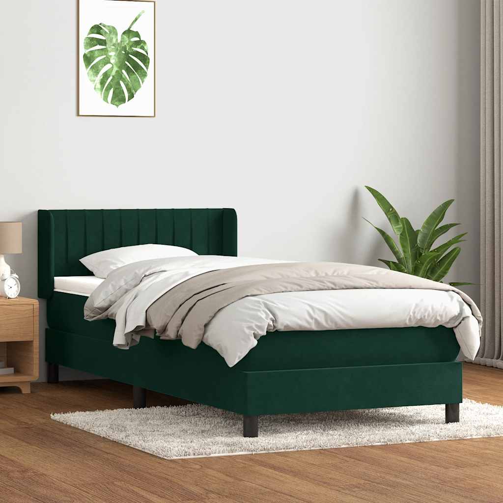 Box Spring κρεβάτι με στρώμα σκούρο πράσινο 100x220cm Βελούδινο - Pakobazaar