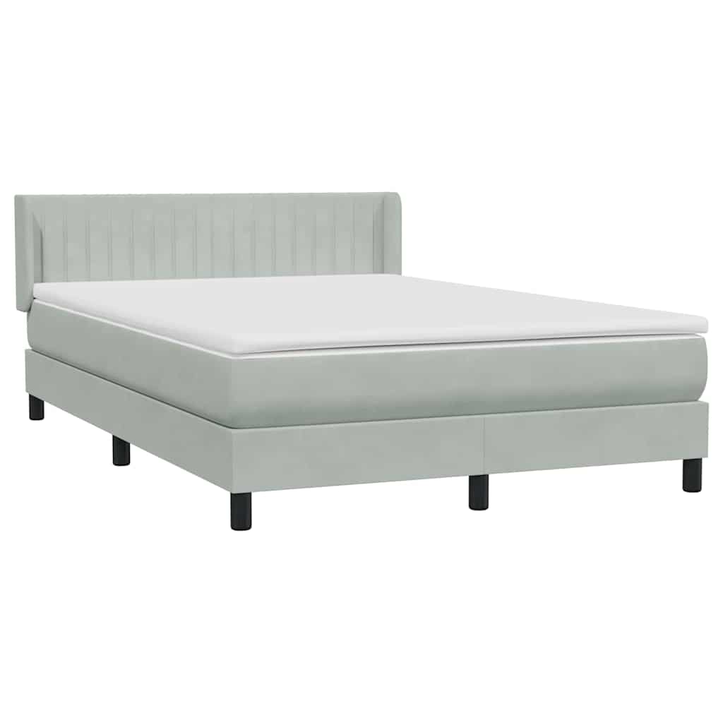 Κρεβάτι Boxspring με Στρώμα Ανοιχτό Γκρι 140x220 εκ. Βελούδινο - Pakobazaar