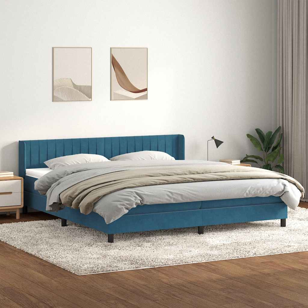 Box Spring κρεβάτι με στρώμα σκούρο μπλε 180x220 cm Βελούδινο