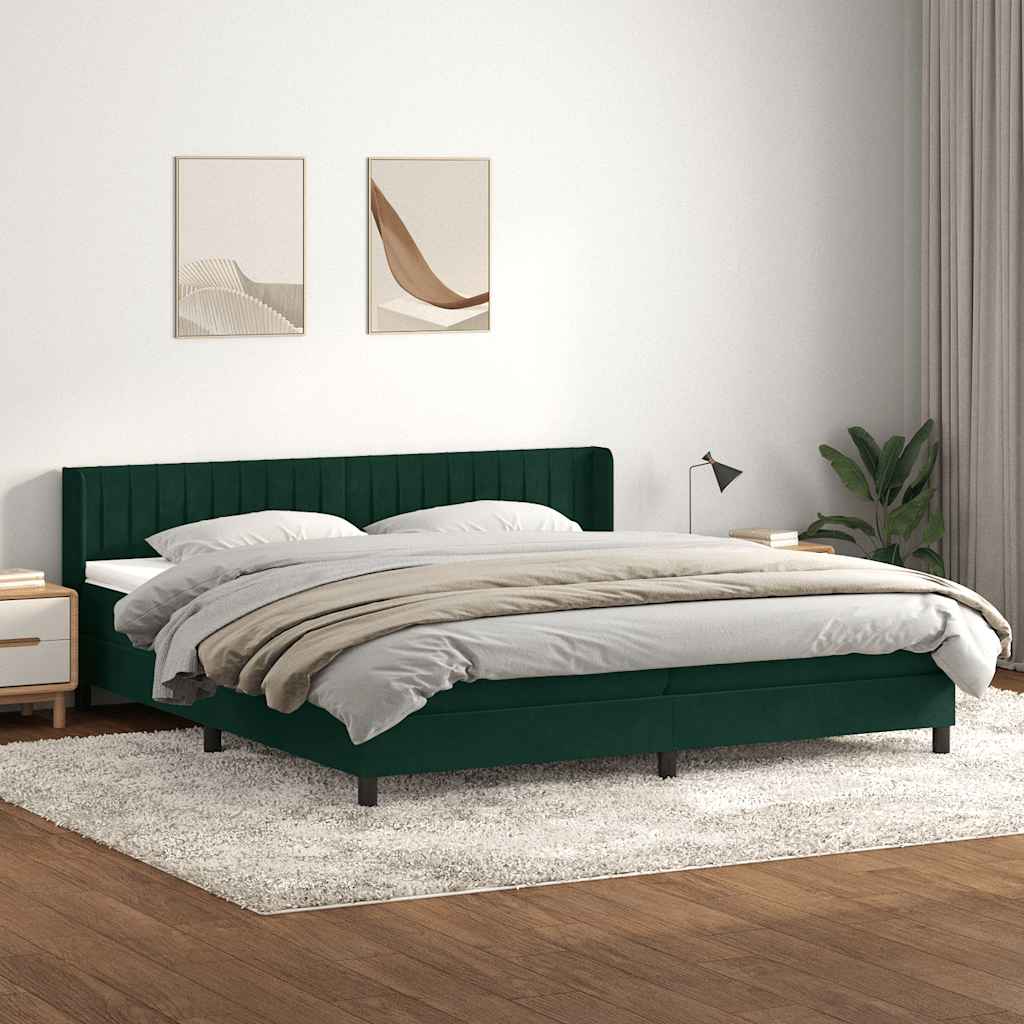 Box Spring Κρεβάτι με στρώμα Σκούρο πράσινο 200x220cm Βελούδινο - Pakobazaar