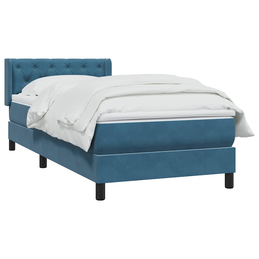 Box Spring κρεβάτι με στρώμα σκούρο μπλε 80x210 εκ. Βελούδινο