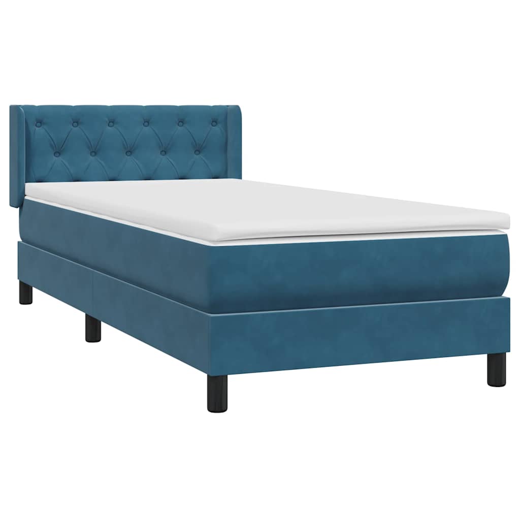 Box Spring κρεβάτι με στρώμα σκούρο μπλε 80x210 εκ. Βελούδινο