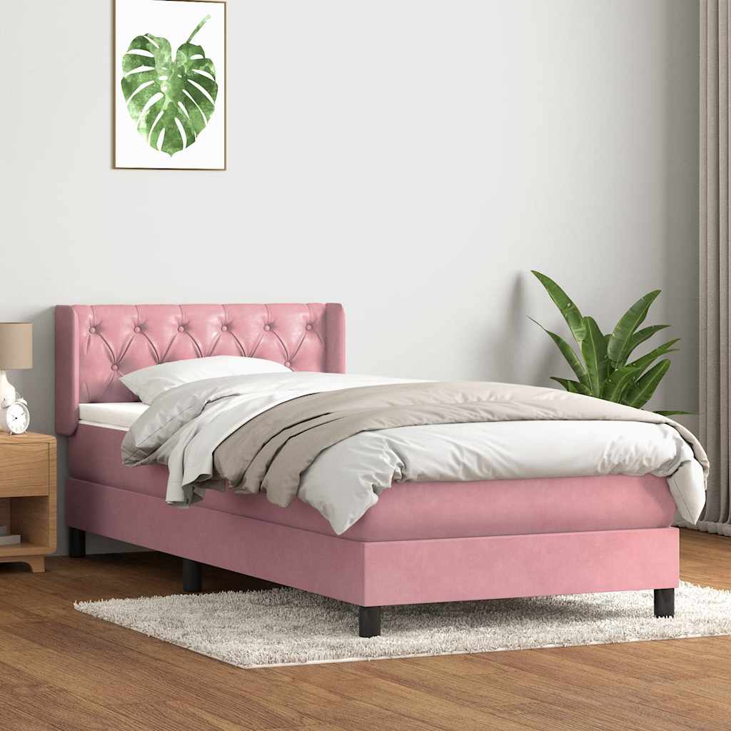 Box Spring κρεβάτι με στρώμα ροζ 80x210 εκ. Βελούδινο - Pakobazaar