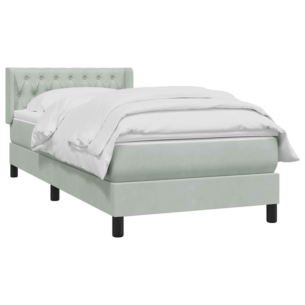 Box Spring κρεβάτι με στρώμα ανοιχτό γκρι 90x210 cm Βελούδινο