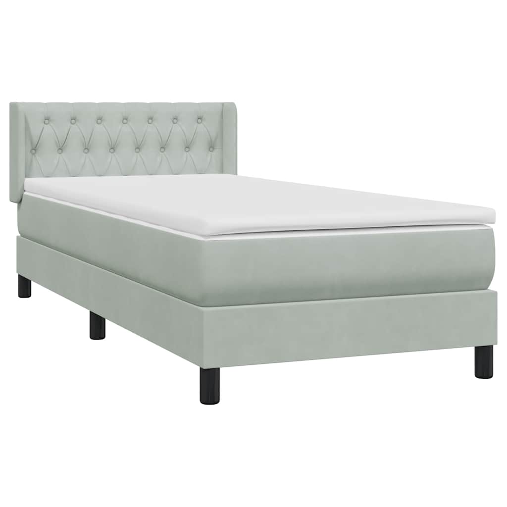 Box Spring κρεβάτι με στρώμα ανοιχτό γκρι 90x210 cm Βελούδινο