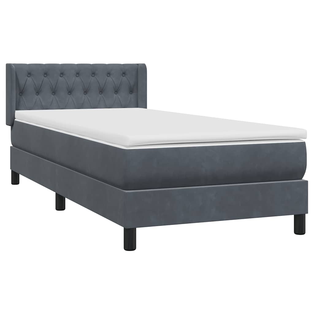 Κρεβάτι Boxspring με Στρώμα Σκούρο Γκρι 90x210 εκ. Βελούδινο