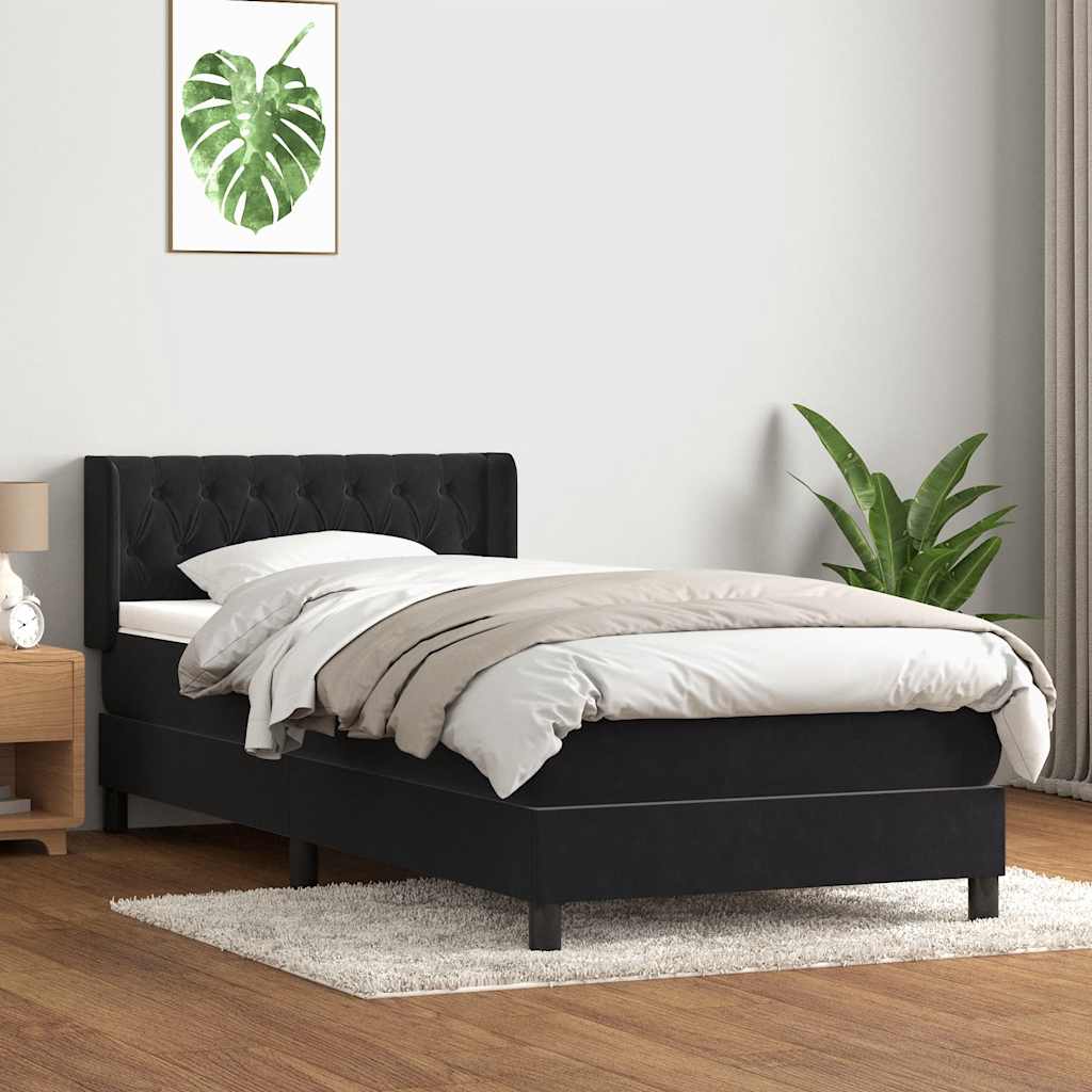 Κρεβάτι Boxspring με Στρώμα Μαύρο 90x210 εκ. Βελούδινο - Pakobazaar