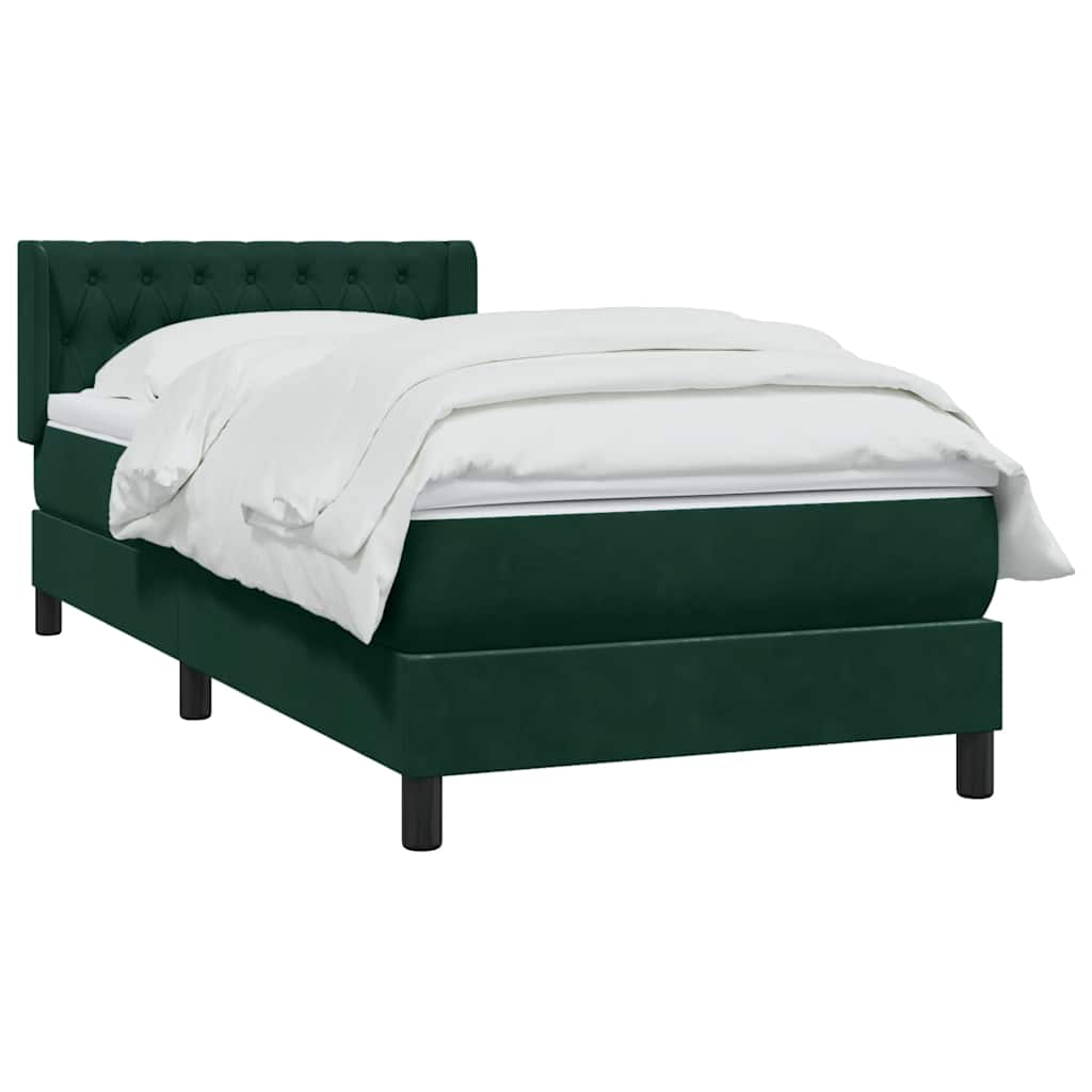 Box Spring κρεβάτι με στρώμα σκούρο πράσινο 90x210εκ. Βελούδινο