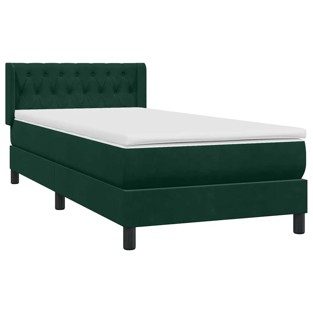 Box Spring κρεβάτι με στρώμα σκούρο πράσινο 90x210εκ. Βελούδινο