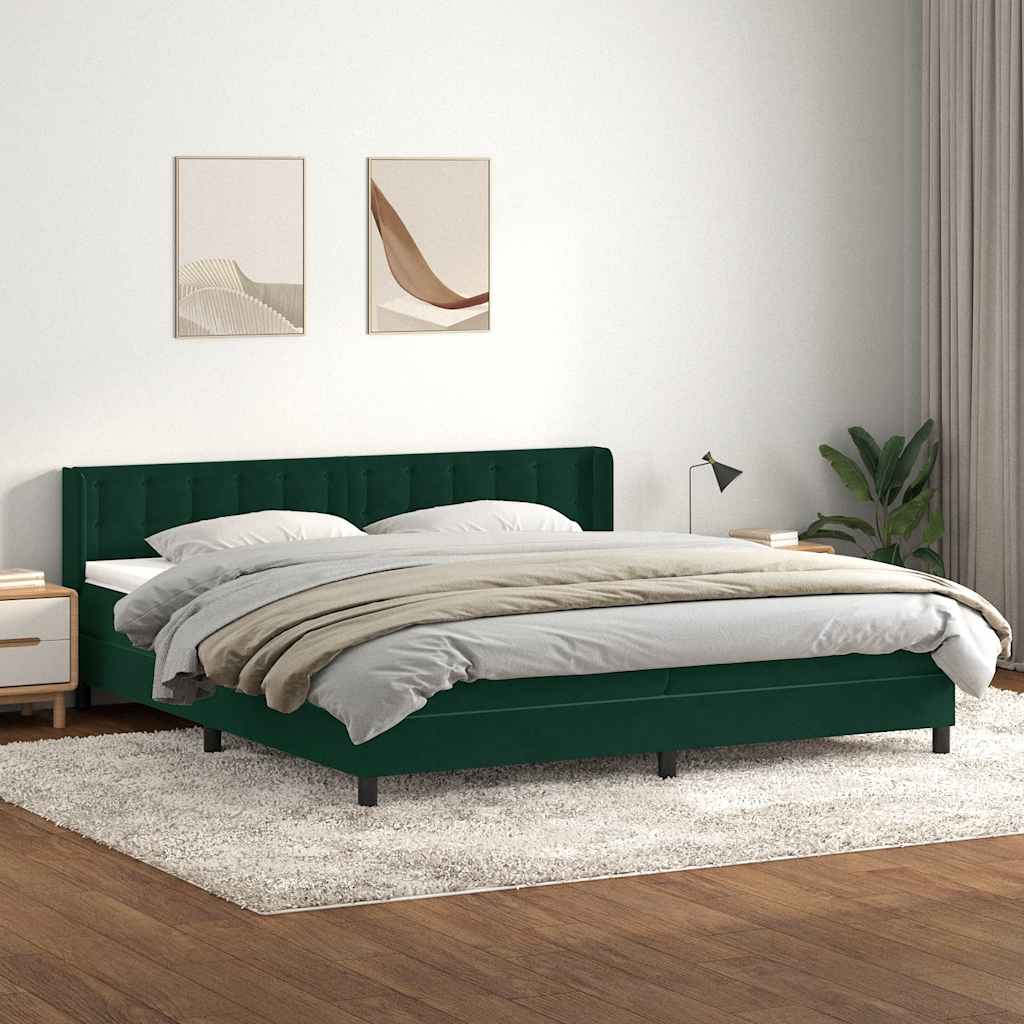 Box Spring κρεβάτι με στρώμα σκούρο πράσινο 90x210εκ. Βελούδινο