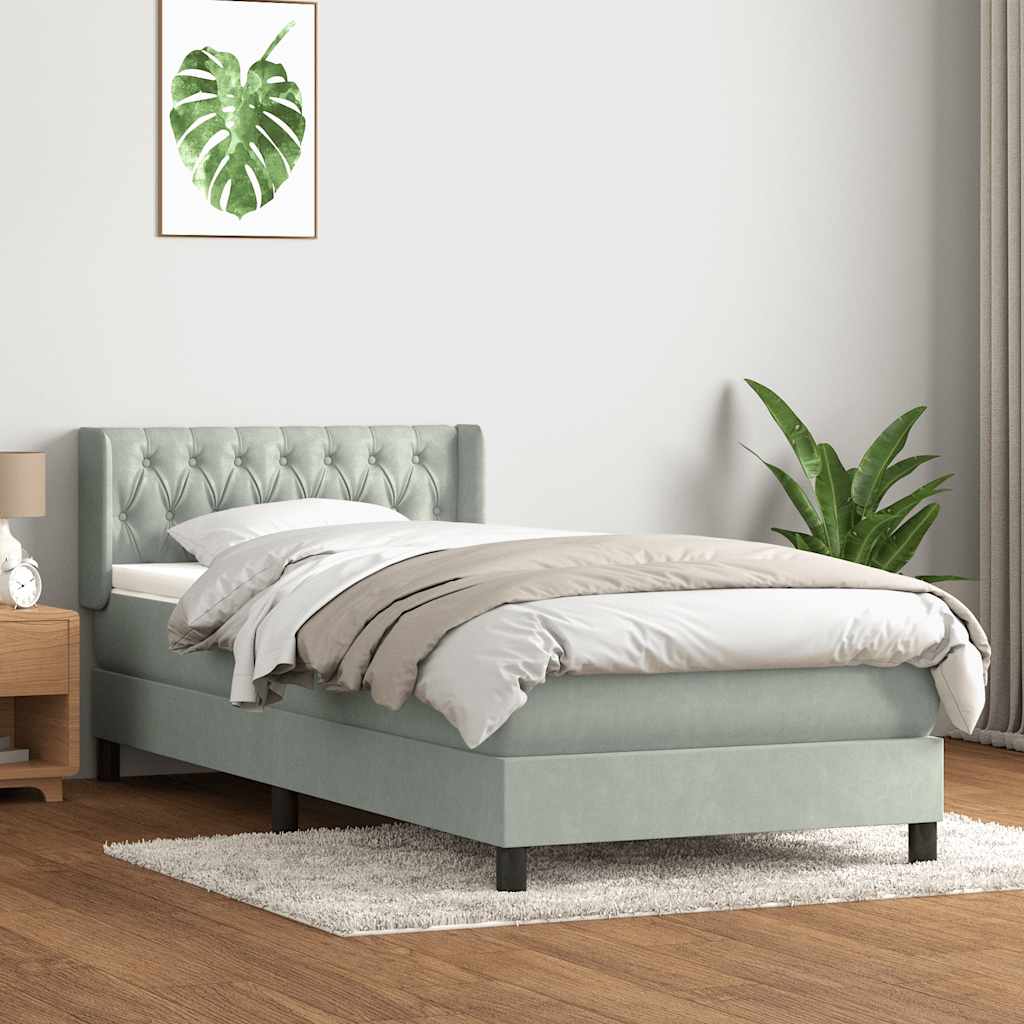 Κρεβάτι Boxspring με Στρώμα Ανοιχτό Γκρι 100x210 εκ. Βελούδινο
