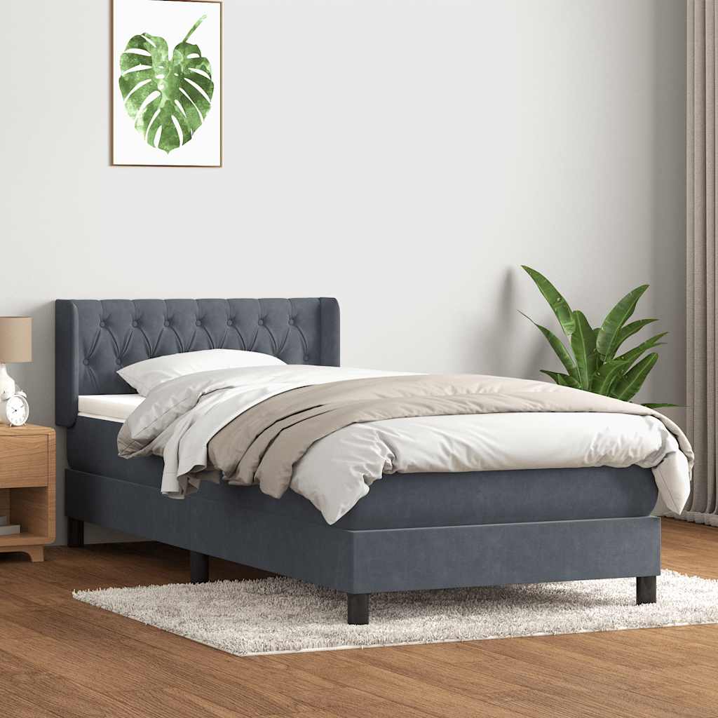 Κρεβάτι Boxspring με Στρώμα Σκούρο Γκρι 100x210 εκ. Βελούδινο - Pakobazaar