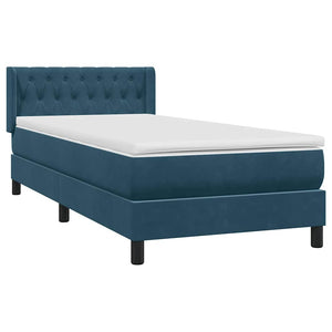 Κρεβάτι Boxspring με Στρώμα Σκούρο Μπλε 100x210 εκ. Βελούδινο - Pakobazaar