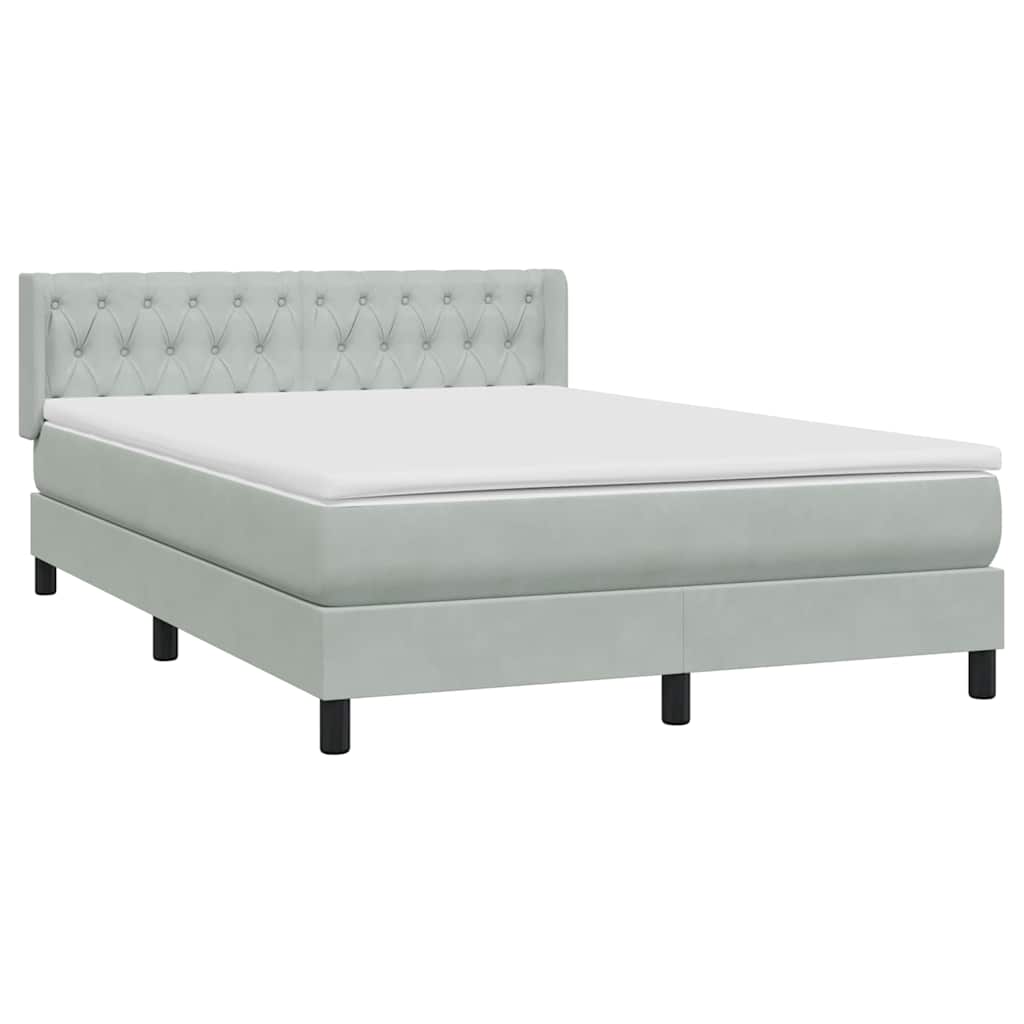 Κρεβάτι Boxspring με Στρώμα Ανοιχτό Γκρι 140x210 εκ. Βελούδινο - Pakobazaar