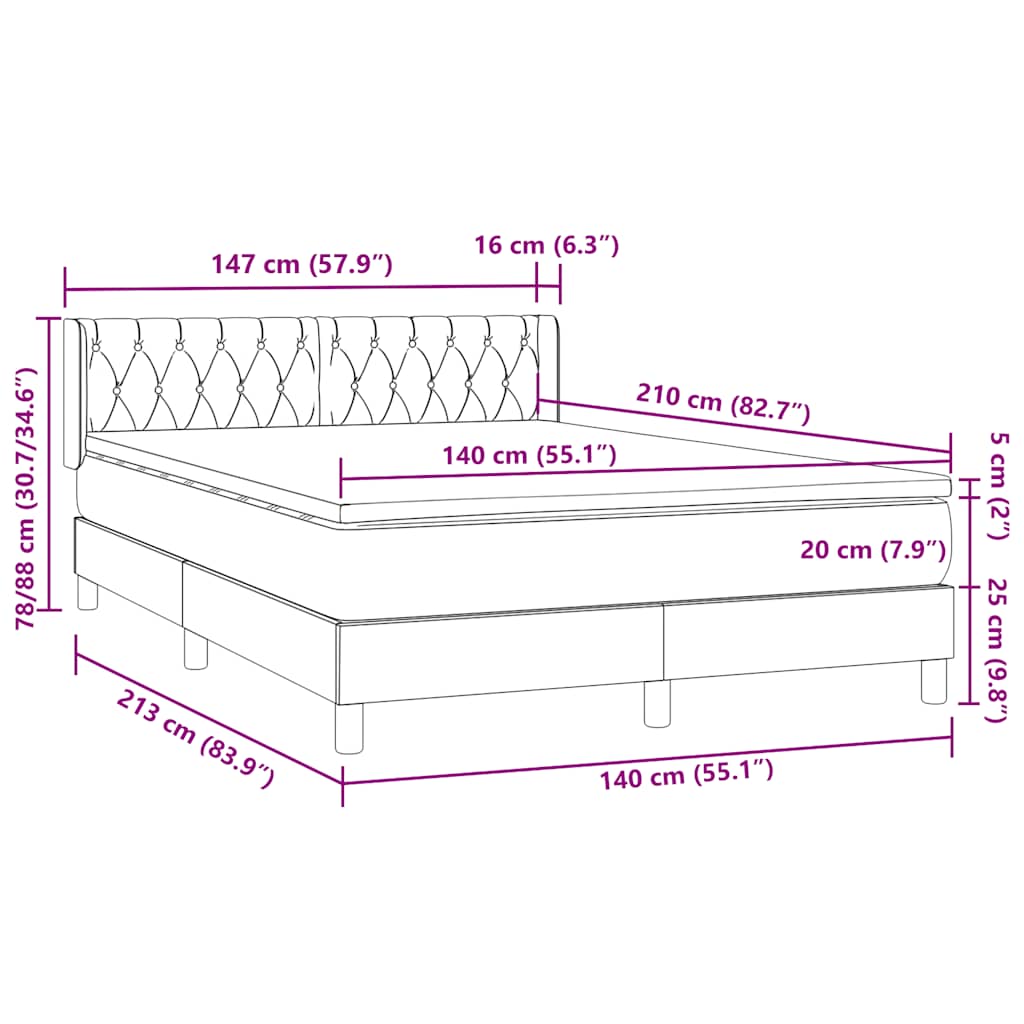 Κρεβάτι Boxspring με Στρώμα Ροζ 140x210 εκ. Βελούδινο - Pakobazaar
