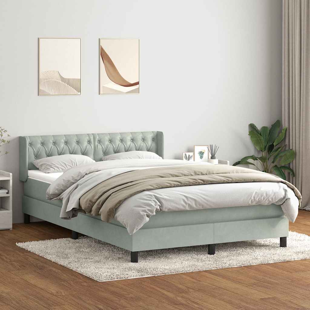 Κρεβάτι Boxspring με Στρώμα Ανοιχτό Γκρι 160x210 εκ. Βελούδινο - Pakobazaar