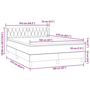 Κρεβάτι Boxspring με Στρώμα Σκούρο Γκρι 160x210 εκ. Βελούδινο - Pakobazaar