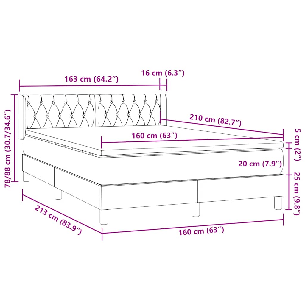 Κρεβάτι Boxspring με Στρώμα Ροζ 160x210 εκ. Βελούδινο