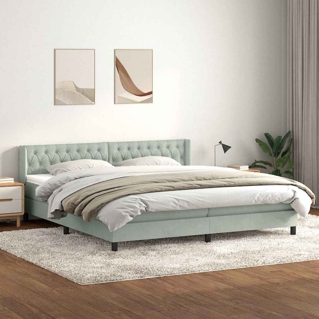 Κρεβάτι Boxspring με Στρώμα Ανοιχτό Γκρι 180x210 εκ. Βελούδινο - Pakobazaar