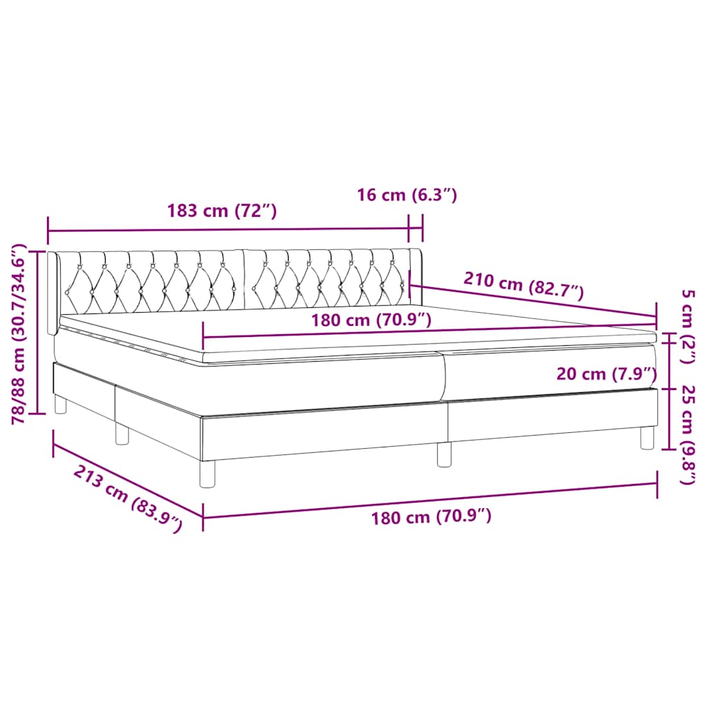 Κρεβάτι Boxspring με Στρώμα Μαύρο 180x210 εκ. Βελούδινο - Pakobazaar