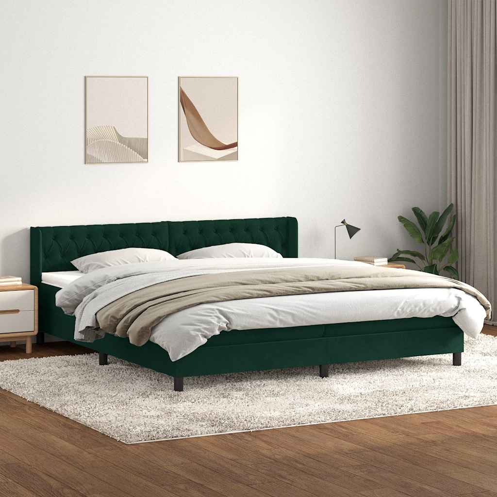 Κρεβάτι Boxspring με Στρώμα Σκούρο Πράσινο 180x210εκ. Βελούδινο
