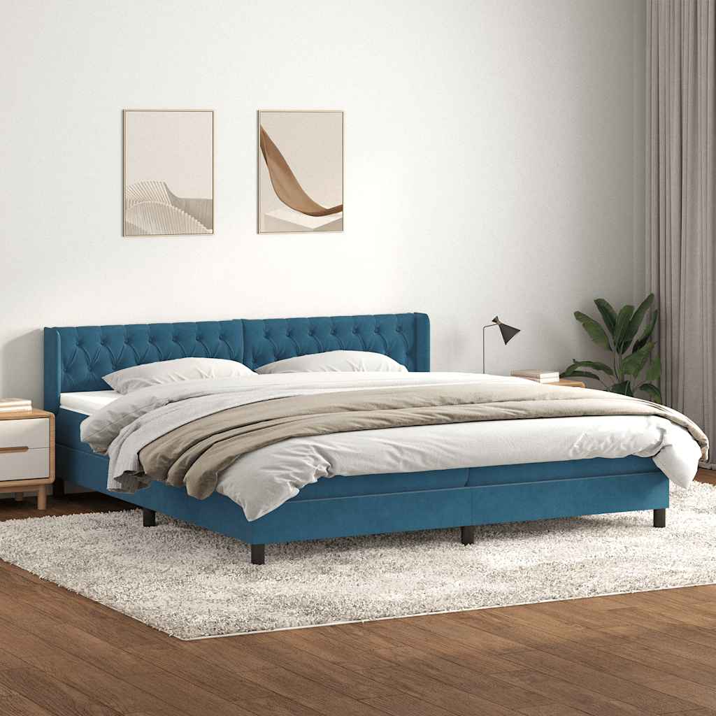 Κρεβάτι Boxspring με Στρώμα Σκούρο Μπλε 180x210 εκ. Βελούδινο - Pakobazaar