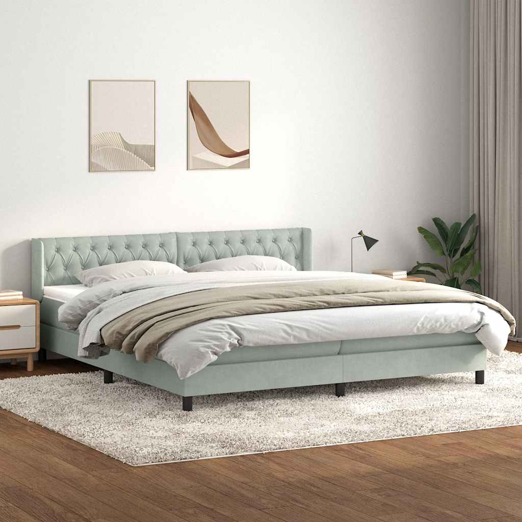 Box Spring κρεβάτι με στρώμα ανοιχτό γκρι 200x210 cm Βελούδινο - Pakobazaar