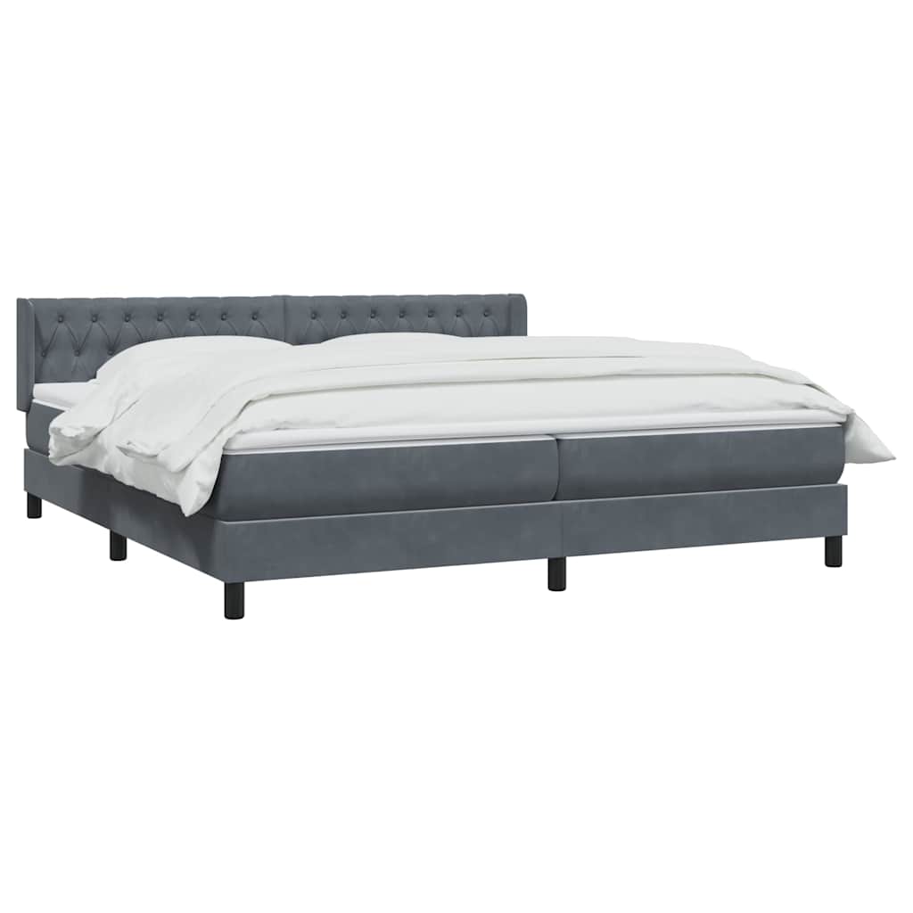 Κρεβάτι Boxspring με Στρώμα Σκούρο Γκρι 200x210 εκ. Βελούδινο - Pakobazaar