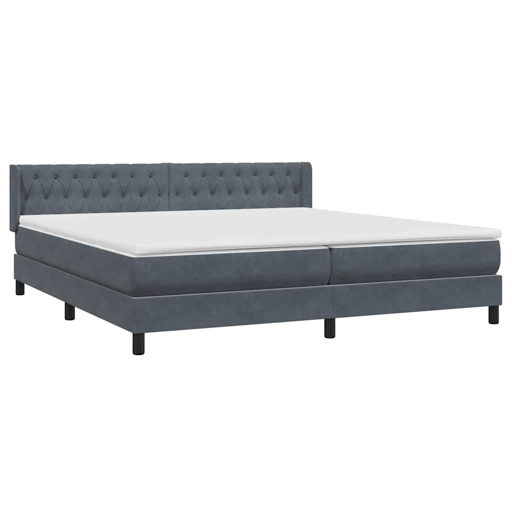 Κρεβάτι Boxspring με Στρώμα Σκούρο Γκρι 200x210 εκ. Βελούδινο - Pakobazaar