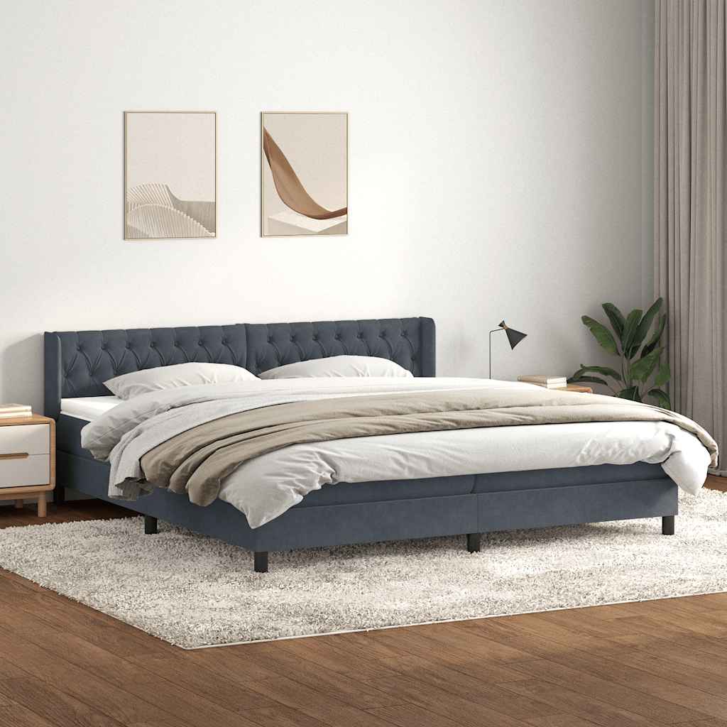 Κρεβάτι Boxspring με Στρώμα Σκούρο Γκρι 200x210 εκ. Βελούδινο - Pakobazaar