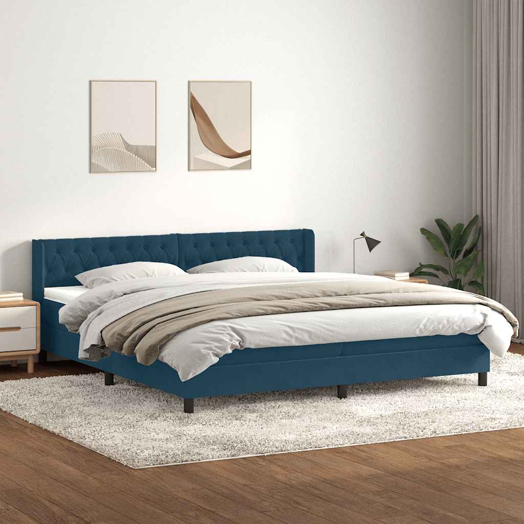 Κρεβάτι Boxspring με Στρώμα Σκούρο Μπλε 200x220 εκ. Βελούδινο