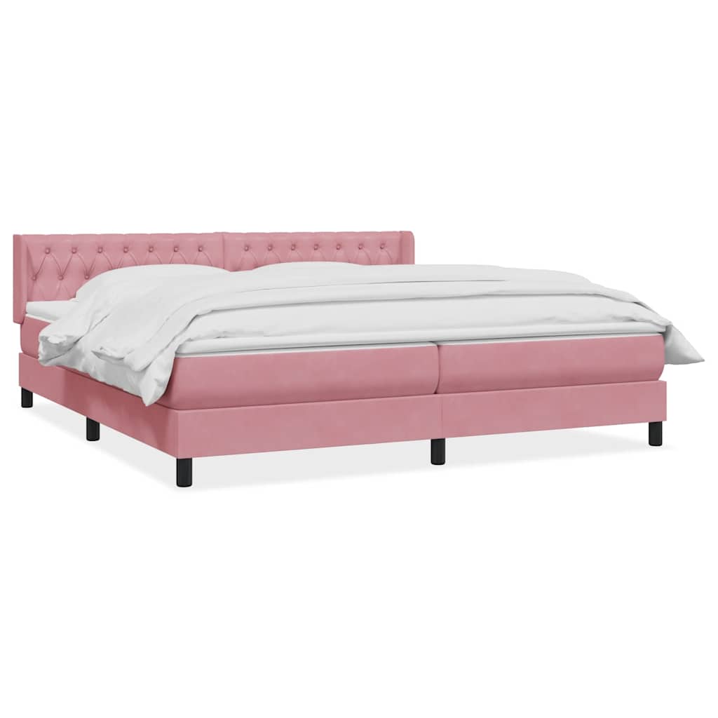 Κρεβάτι Boxspring με Στρώμα Ροζ 200x210 εκ. Βελούδινο