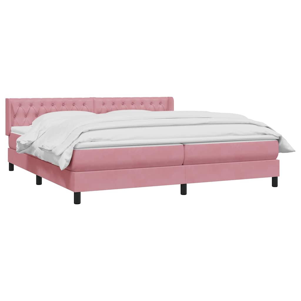Κρεβάτι Boxspring με Στρώμα Ροζ 200x210 εκ. Βελούδινο