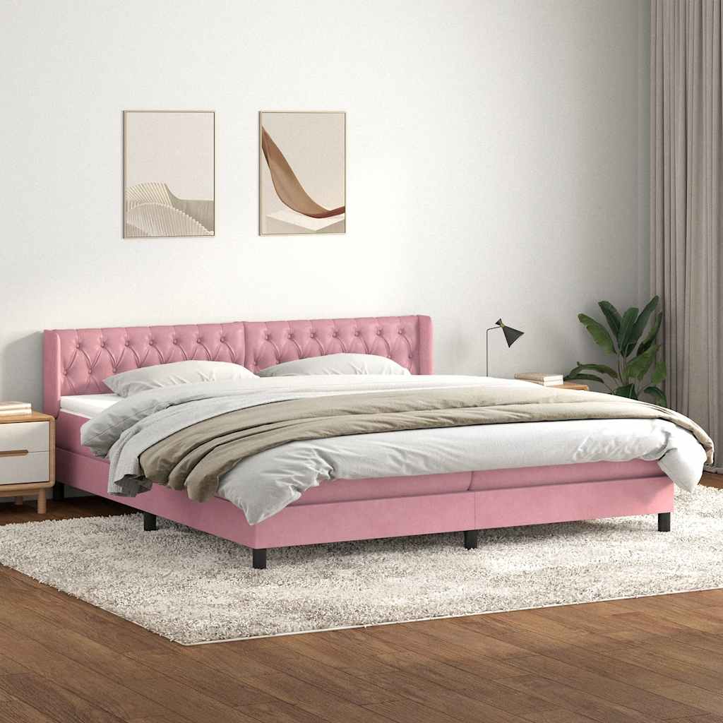 Κρεβάτι Boxspring με Στρώμα Ροζ 200x210 εκ. Βελούδινο