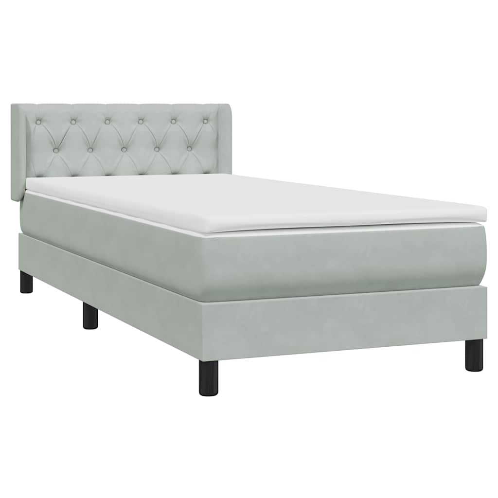 Box Spring κρεβάτι με στρώμα ανοιχτό γκρι 80x220 cm Βελούδινο