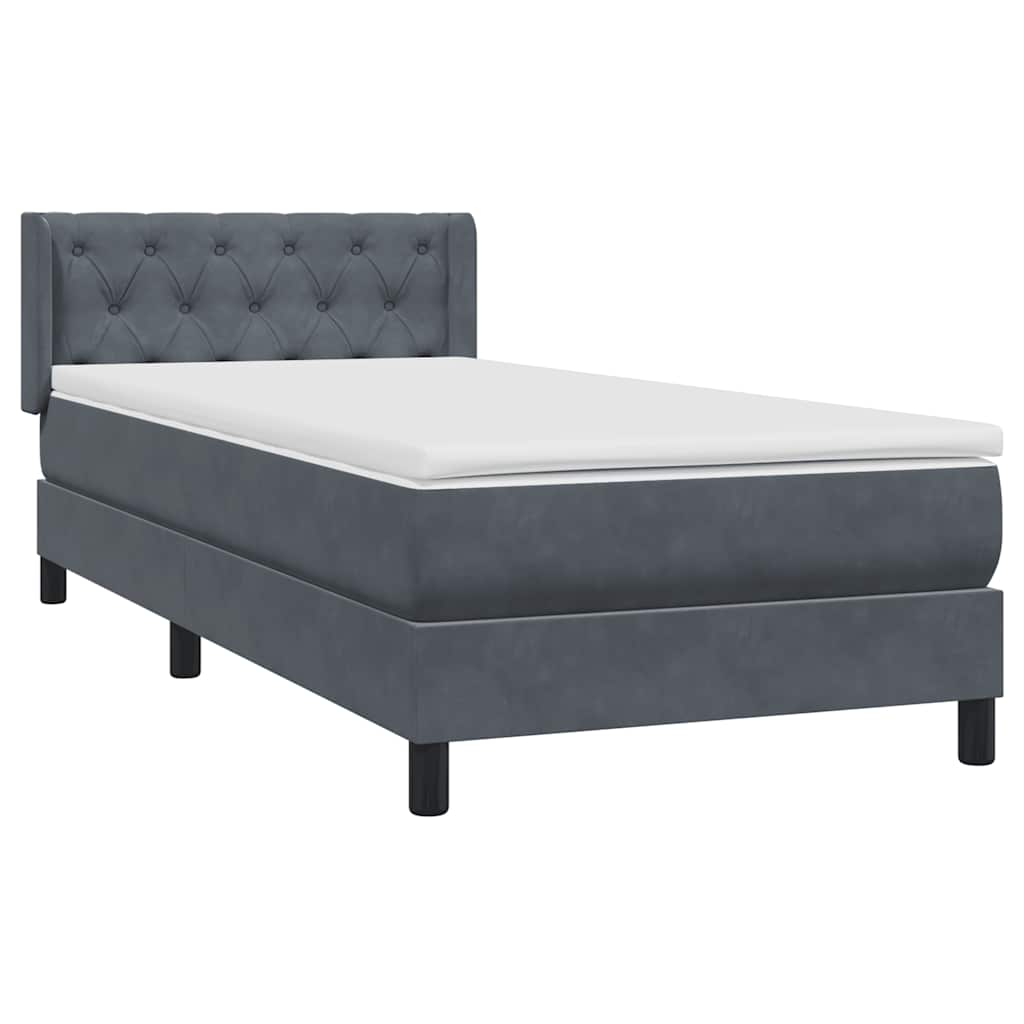 Κρεβάτι Boxspring με Στρώμα Σκούρο Γκρι 80x220 εκ. Βελούδινο