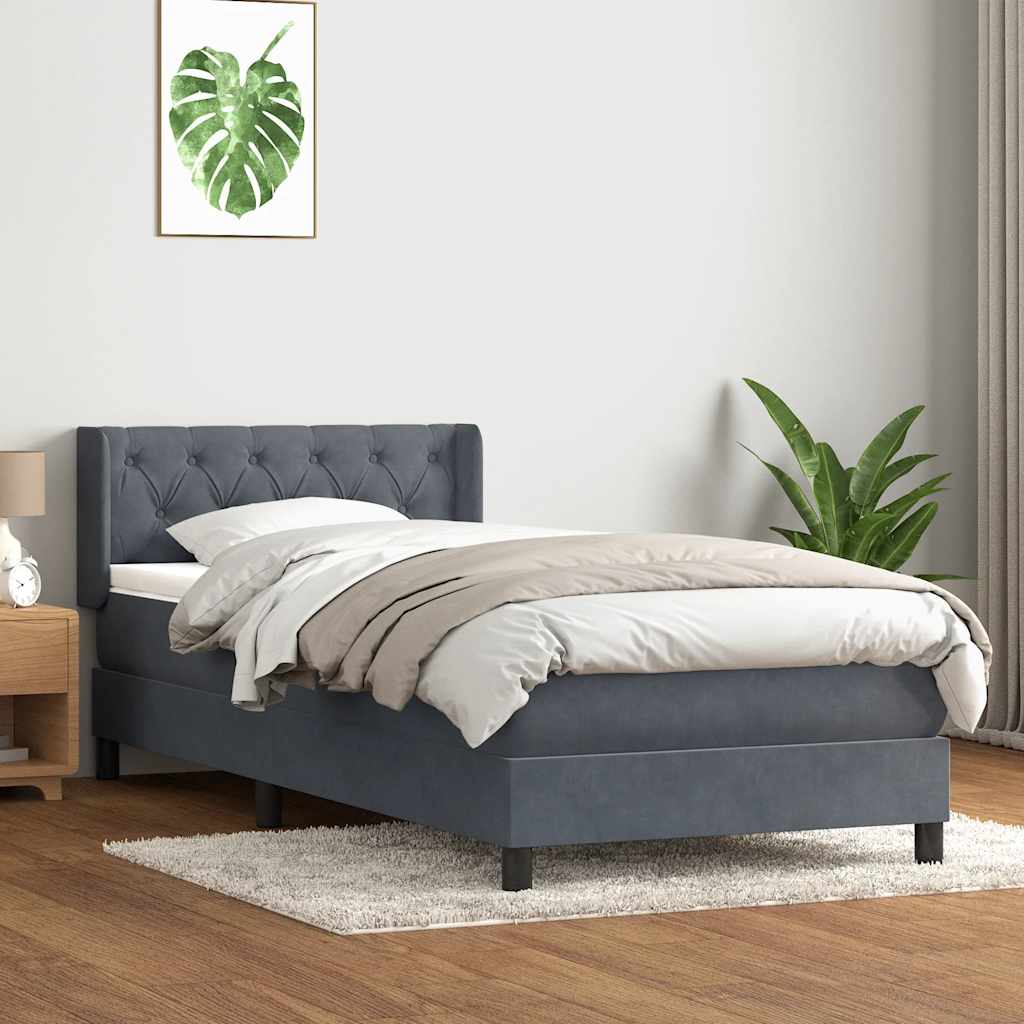 Κρεβάτι Boxspring με Στρώμα Σκούρο Γκρι 80x220 εκ. Βελούδινο