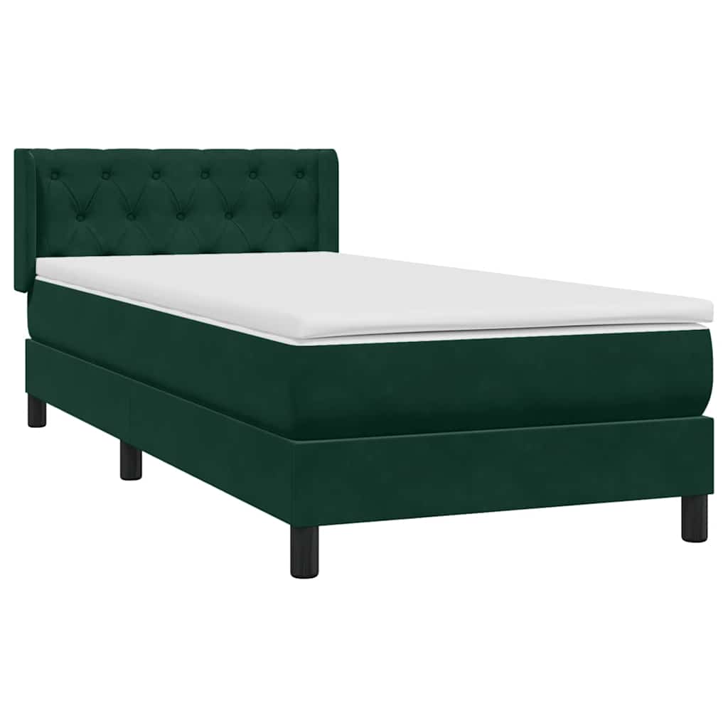 Box Spring κρεβάτι με στρώμα σκούρο πράσινο 80x220εκ. Βελούδινο