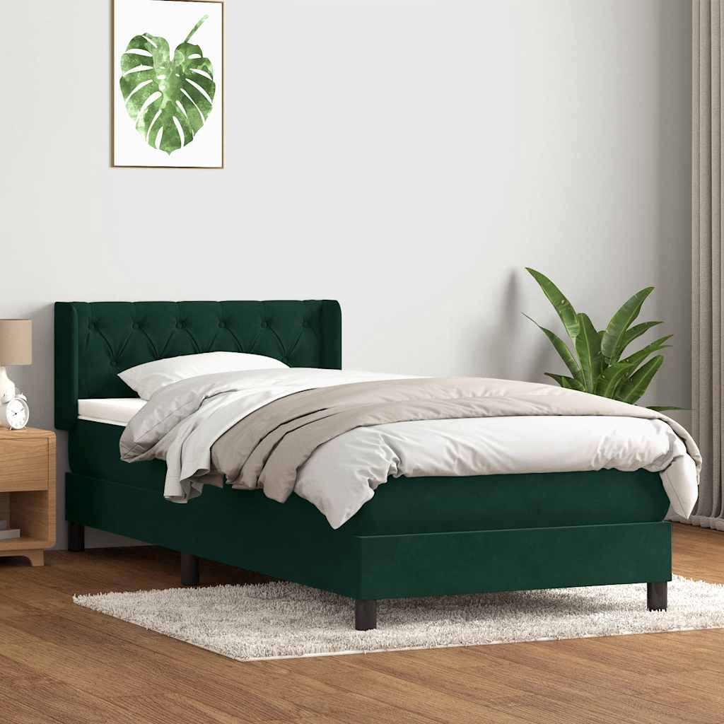 Box Spring κρεβάτι με στρώμα σκούρο πράσινο 80x220εκ. Βελούδινο