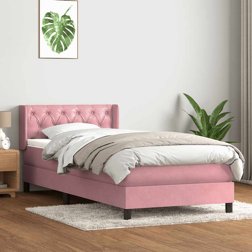 Κρεβάτι Boxspring με Στρώμα Ροζ 80x220 εκ. Βελούδινο
