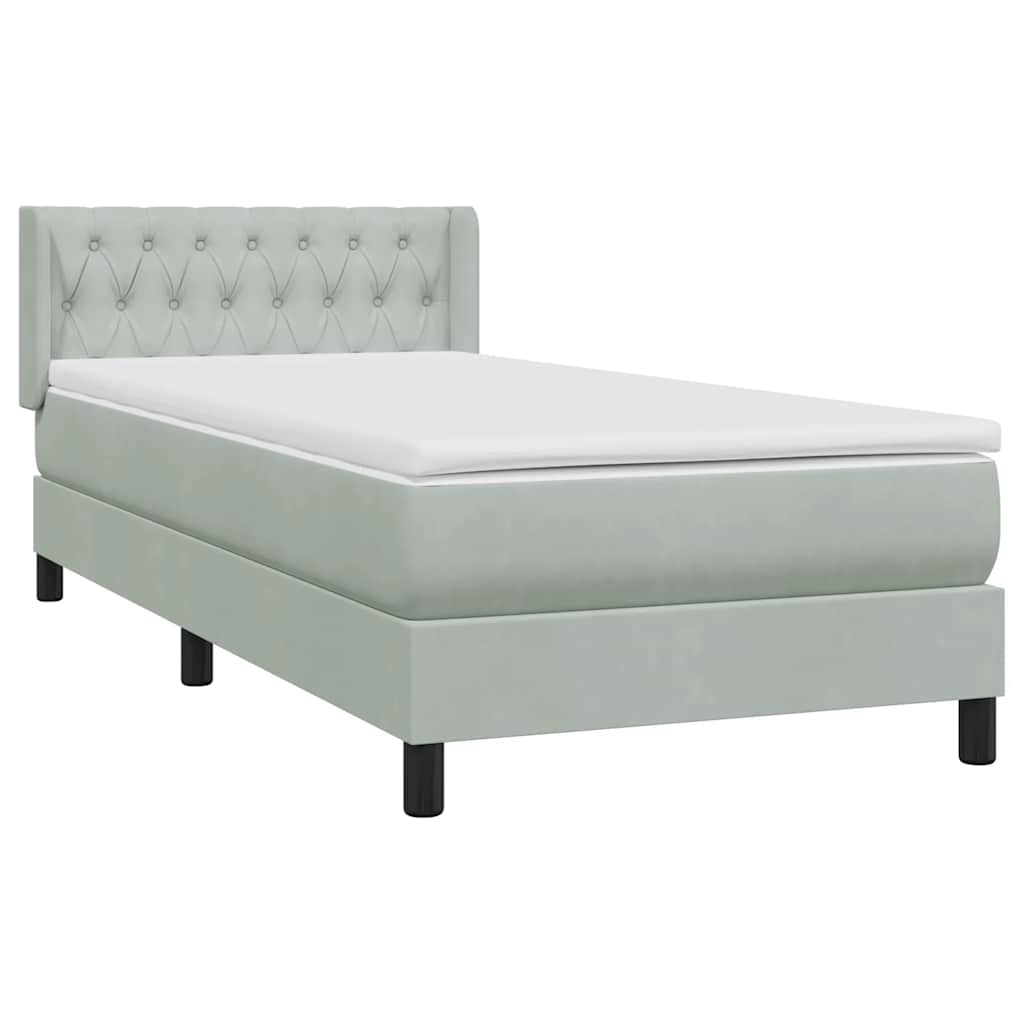 Box Spring κρεβάτι με στρώμα ανοιχτό γκρι 90x220 εκ. Βελούδινο