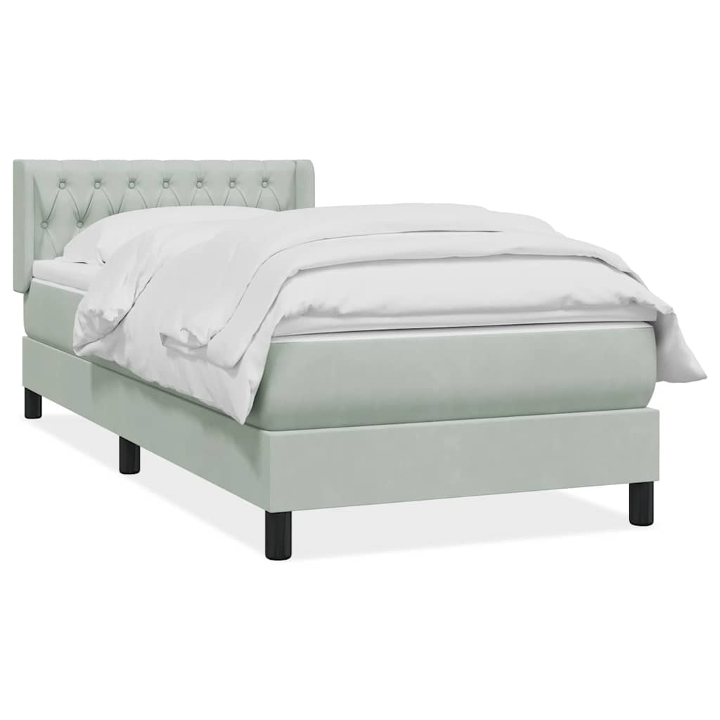 Box Spring κρεβάτι με στρώμα ανοιχτό γκρι 90x220 εκ. Βελούδινο