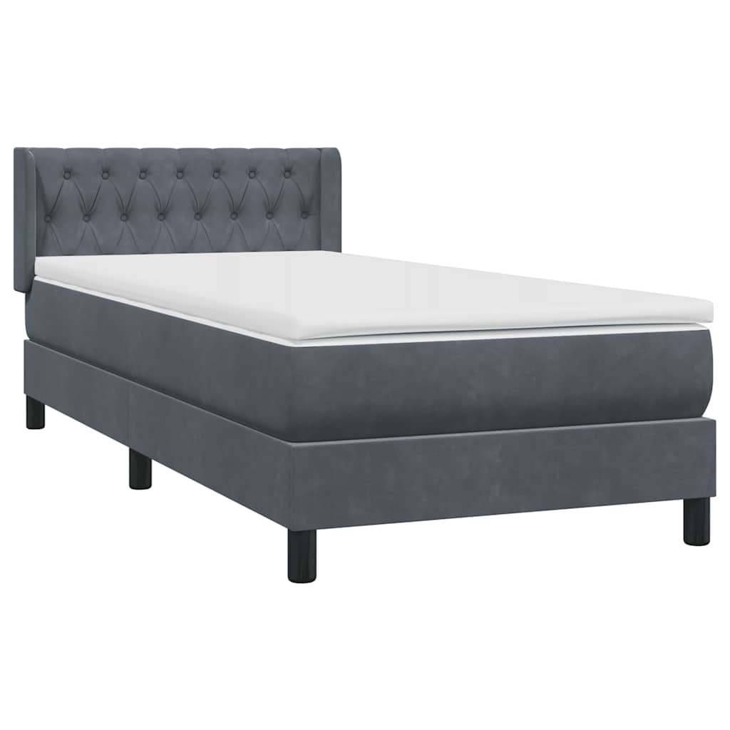 Κρεβάτι Boxspring με Στρώμα Σκούρο Γκρι 90x220 εκ. Βελούδινο